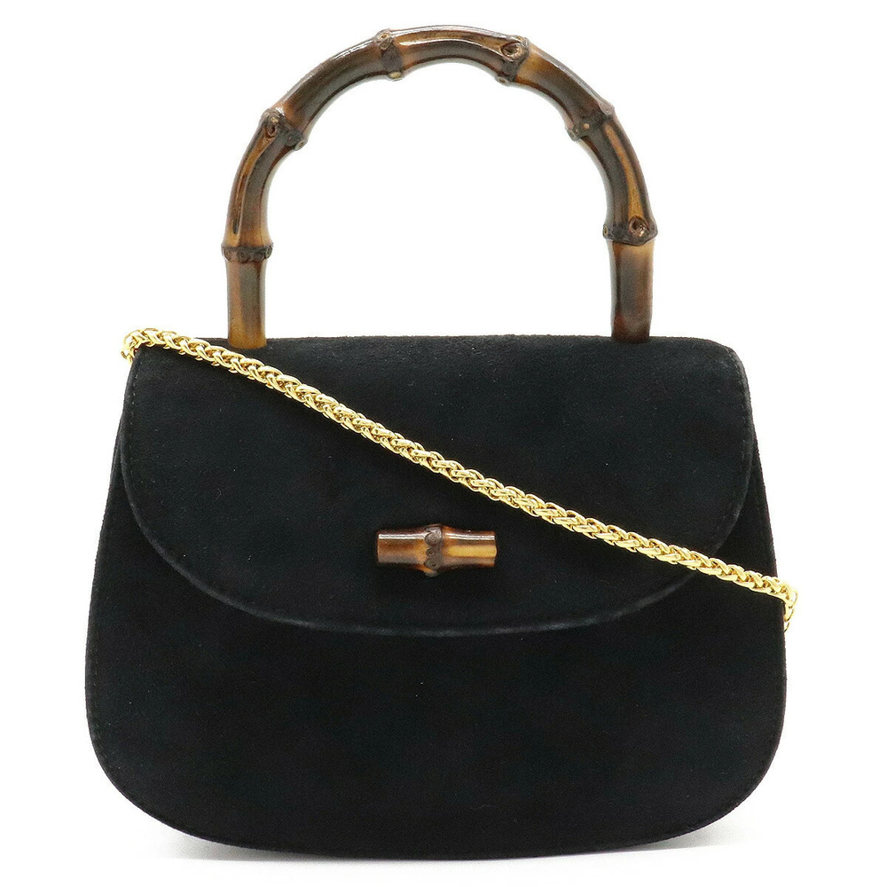 Gucci Bamboo 2way Shoulder Bag Chain Suede Black